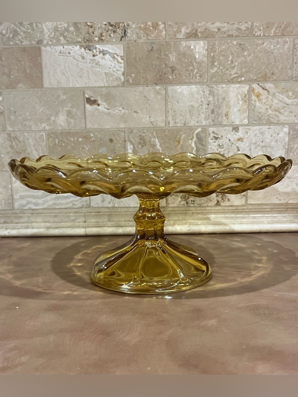 Vintage Honey Amber Glass Pedestal Cake Stand ; Hocking Anchor
